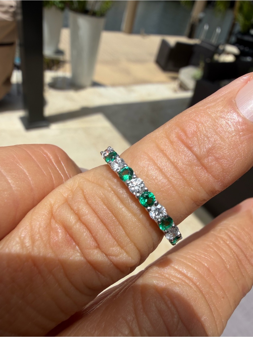 Emerald and White Diamond Eternity Band - Women Jewelry
